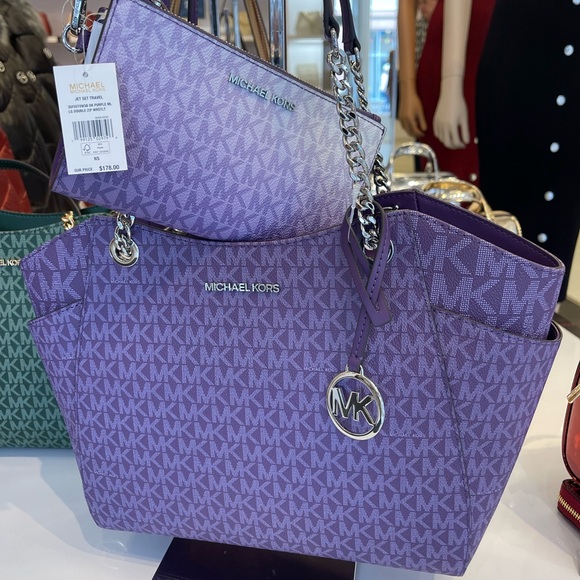 MICHAEL KORS JST Lg Chain Shoulder Tote & Double Zip Wristlet Wallet 
Dk Purple - Picture 5 of 16